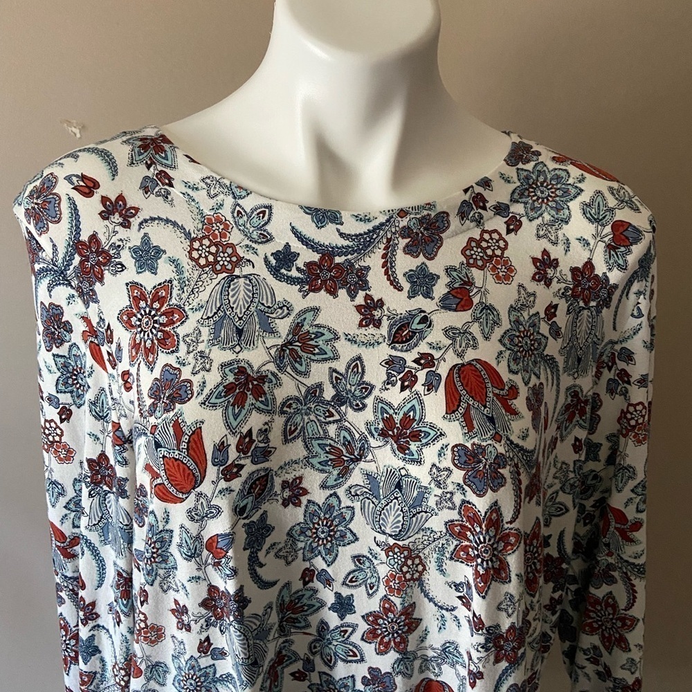J Jill Women’s White And Red Paisley Long Sleeve Blouse Size Large - Picture 3 of 6